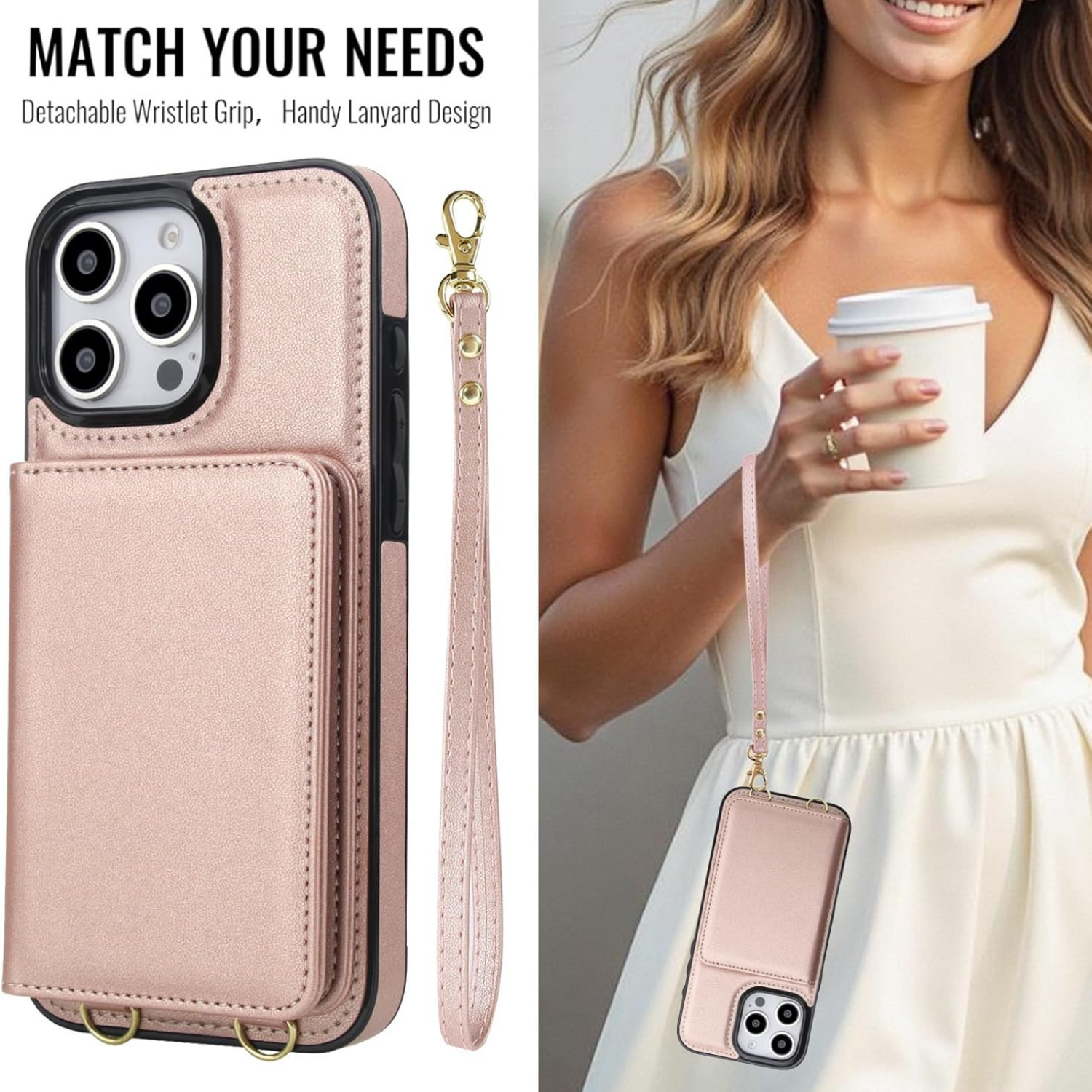 Wallet Style Leather Phone Case Rose Gold