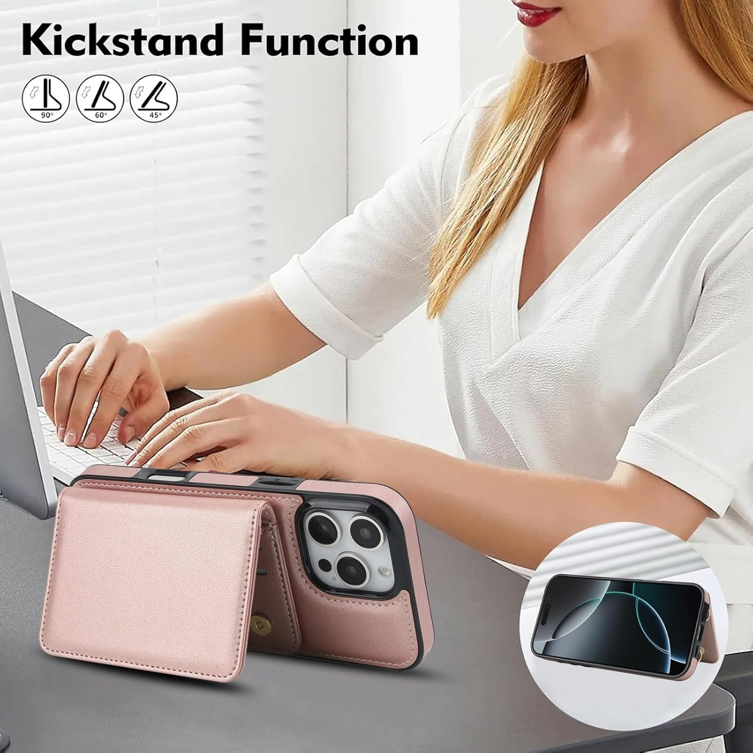 Wallet Style Leather Phone Case Rose Gold