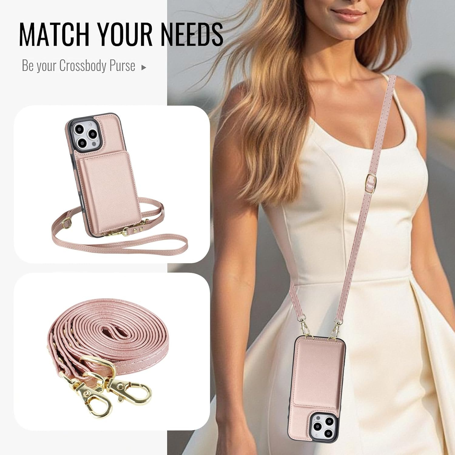 Wallet Style Leather Phone Case Rose Gold