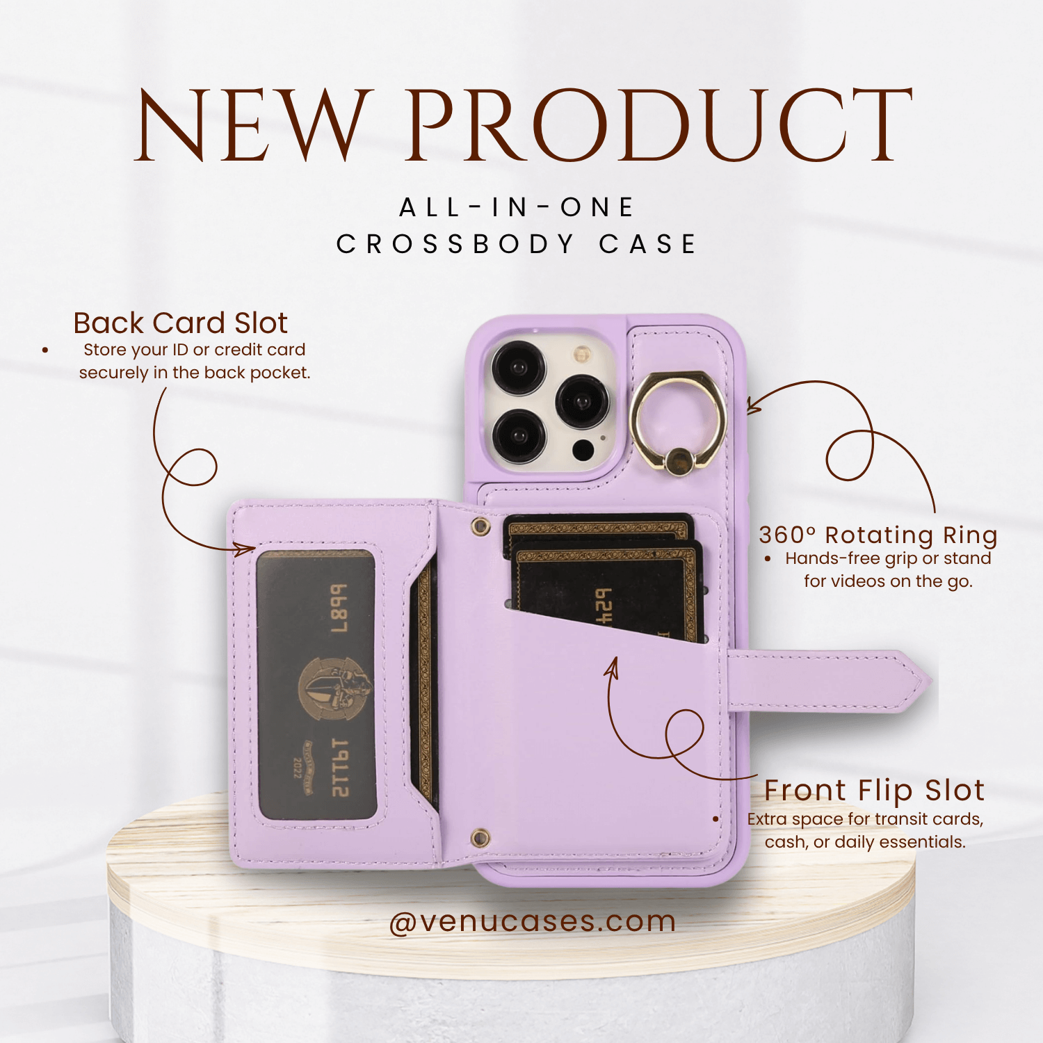 Chic Crossbody Card Case with Ring Lilac Purple