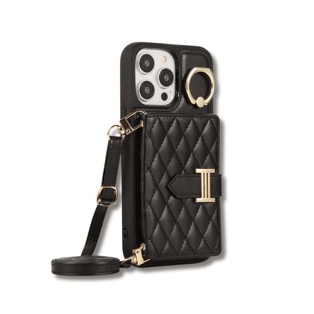 Chic Crossbody Card Case with Ring Classic Black