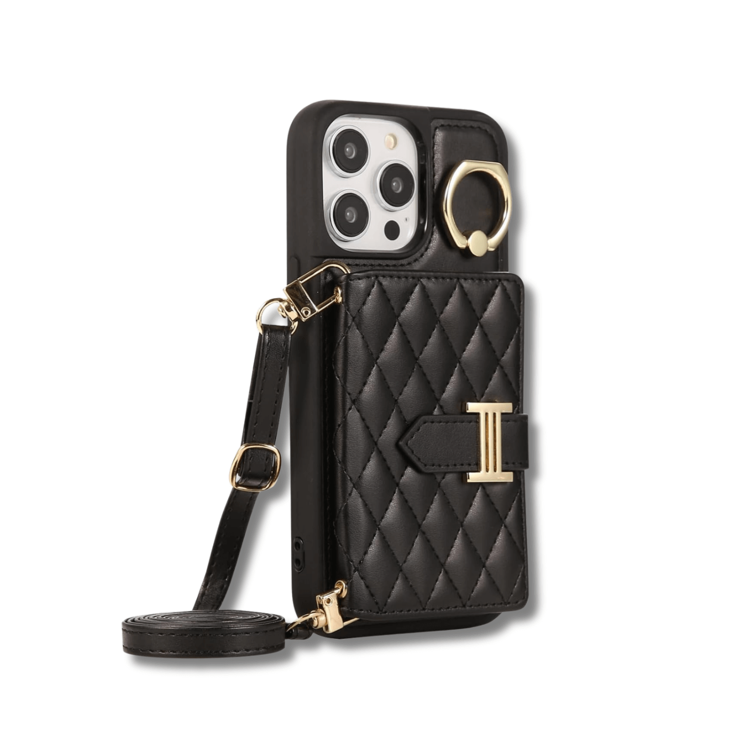 Chic Crossbody Card Case with Ring Classic Black