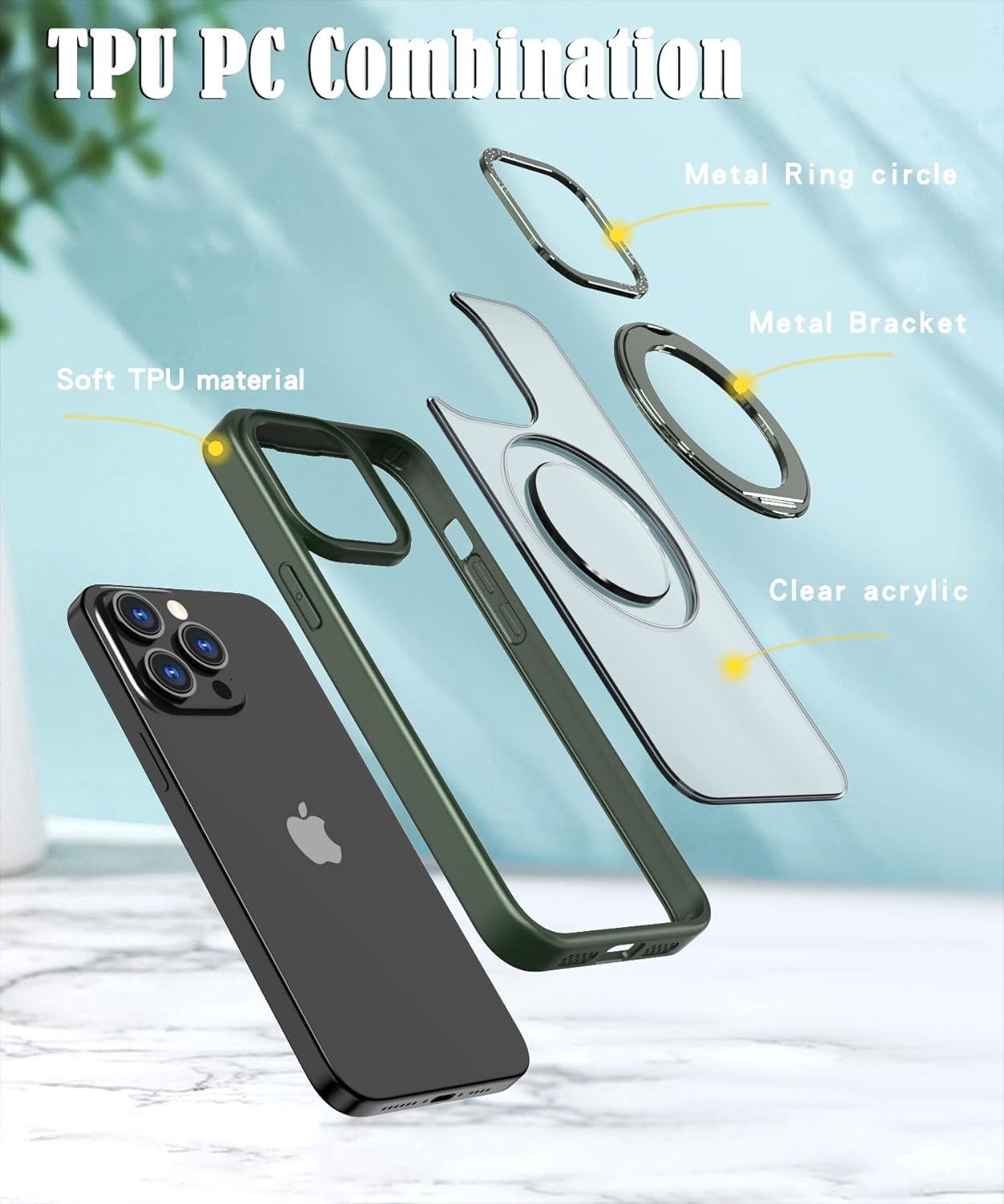 MagSafe 360° Rotating Metal Stand iPhone Case Green