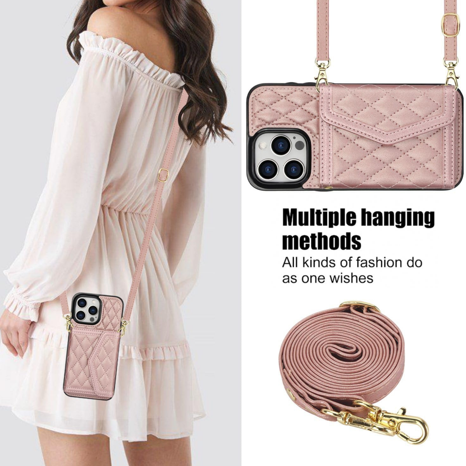 Crossbody Card Holder Case Rose Gold