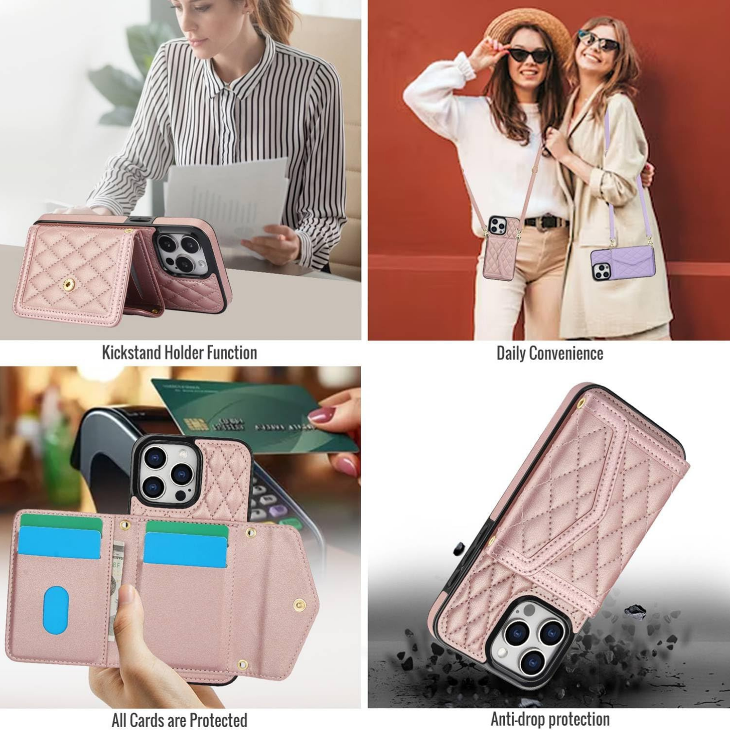 Crossbody Card Holder Case Rose Gold