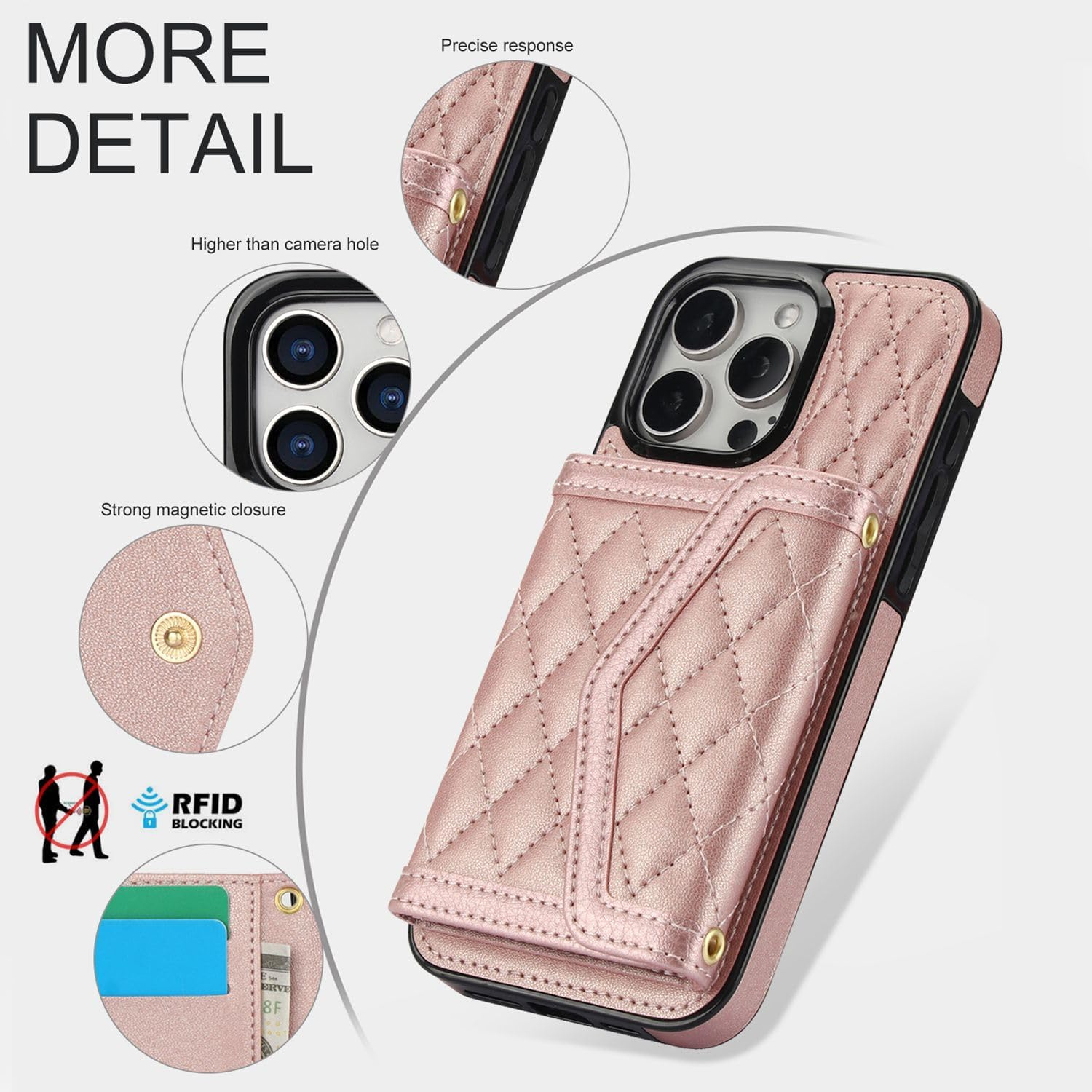 Crossbody Card Holder Case Rose Gold