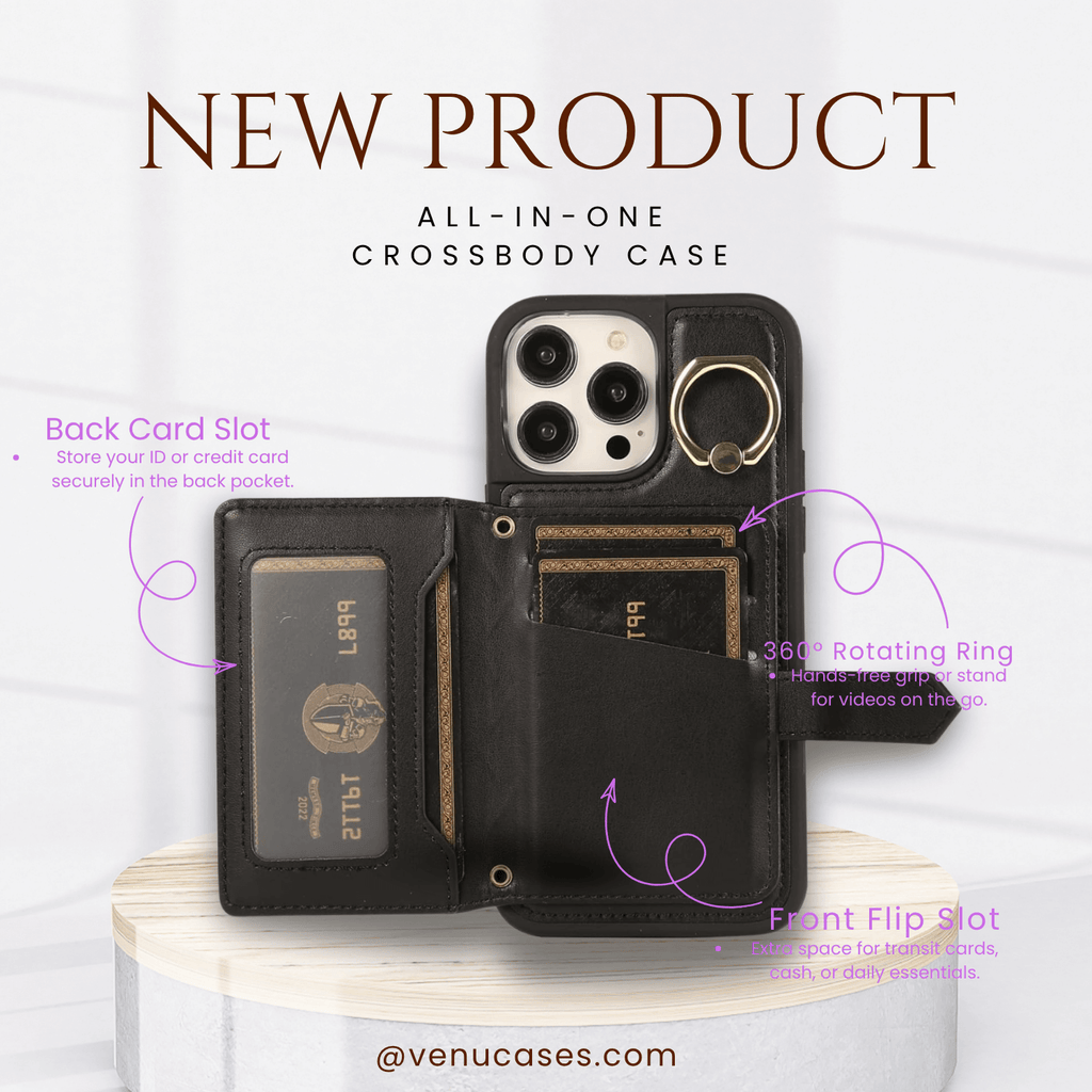 Chic Crossbody Card Case with Ring Classic Black