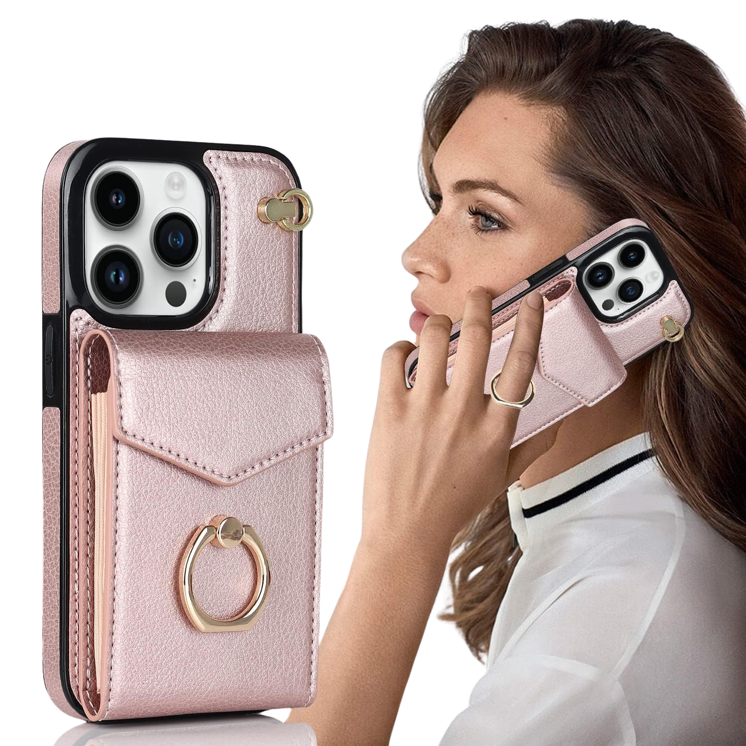 Multi-Functional Wallet Phone Case Rose Gold