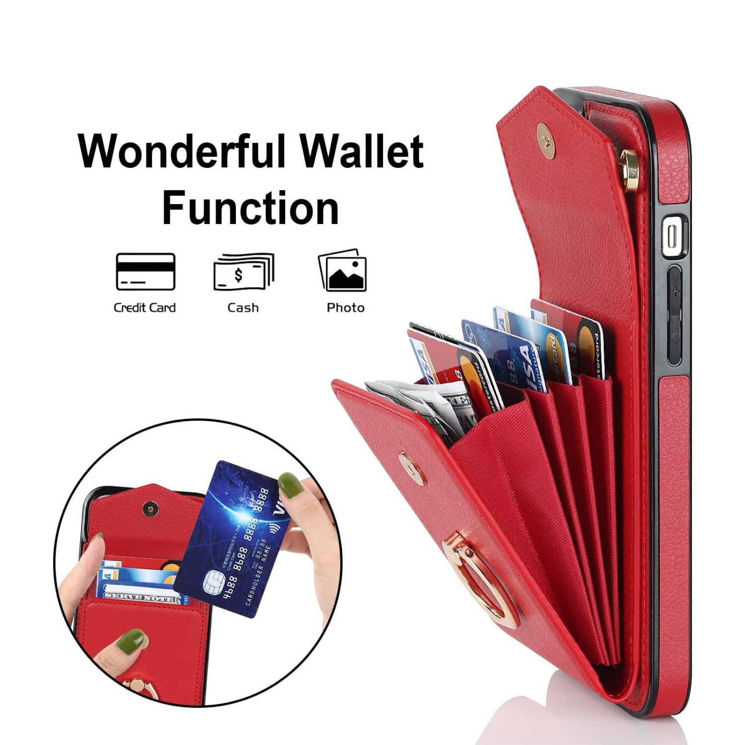 Multi-Functional Wallet Phone Case red