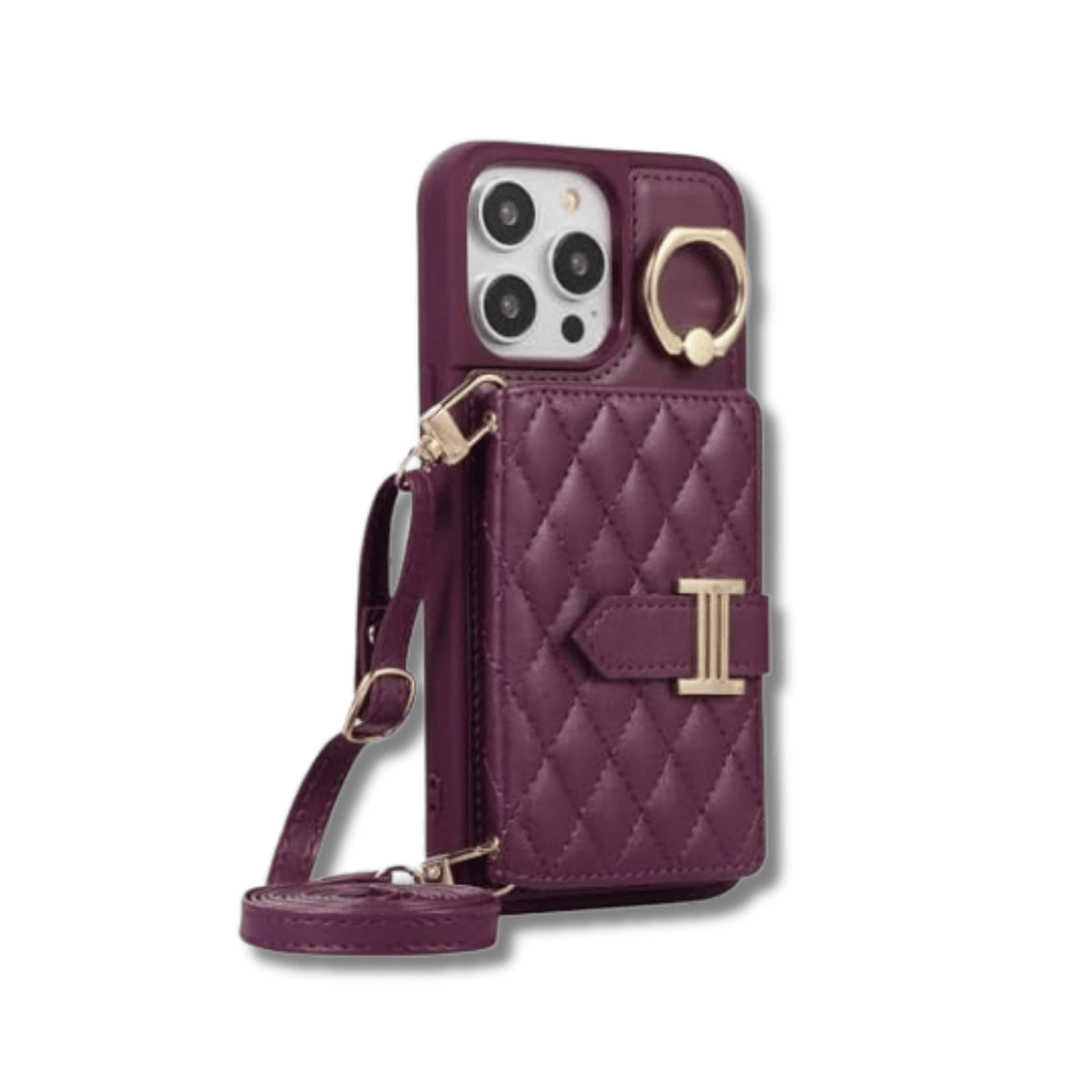Chic Crossbody Card Case with Ring Deep Purple