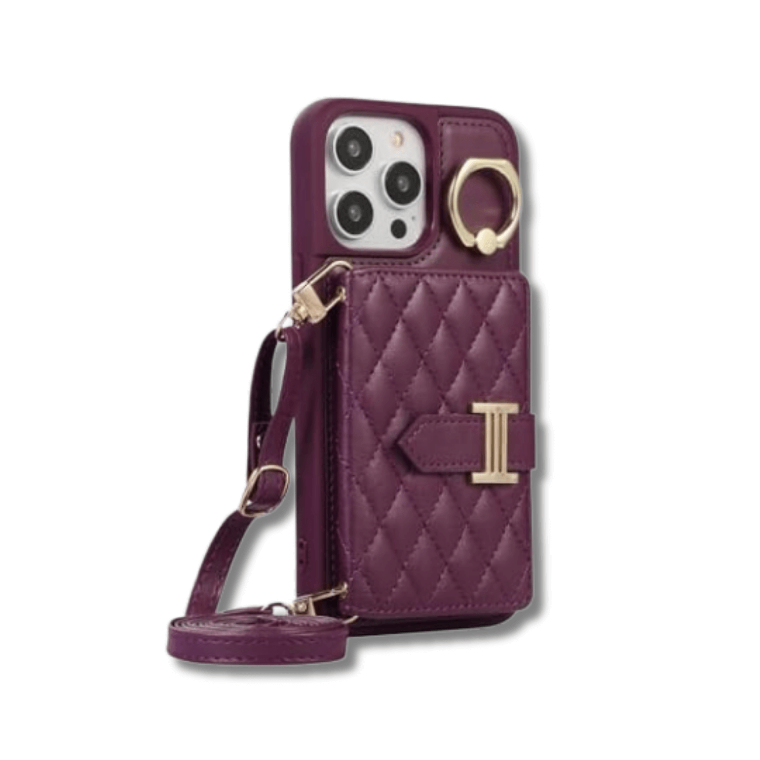 Chic Crossbody Card Case with Ring Deep Purple