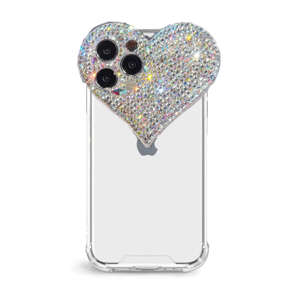 Heart-Shaped Clear Glitter iPhone Case