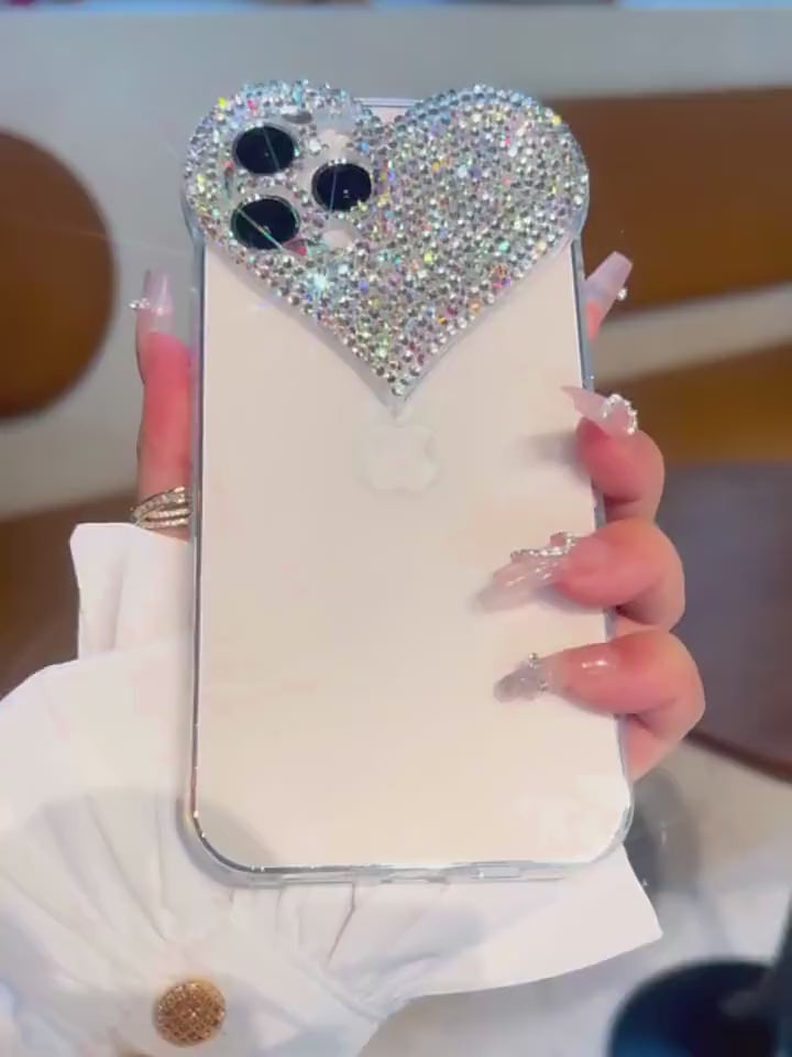 Heart-Shaped Clear Glitter iPhone Case