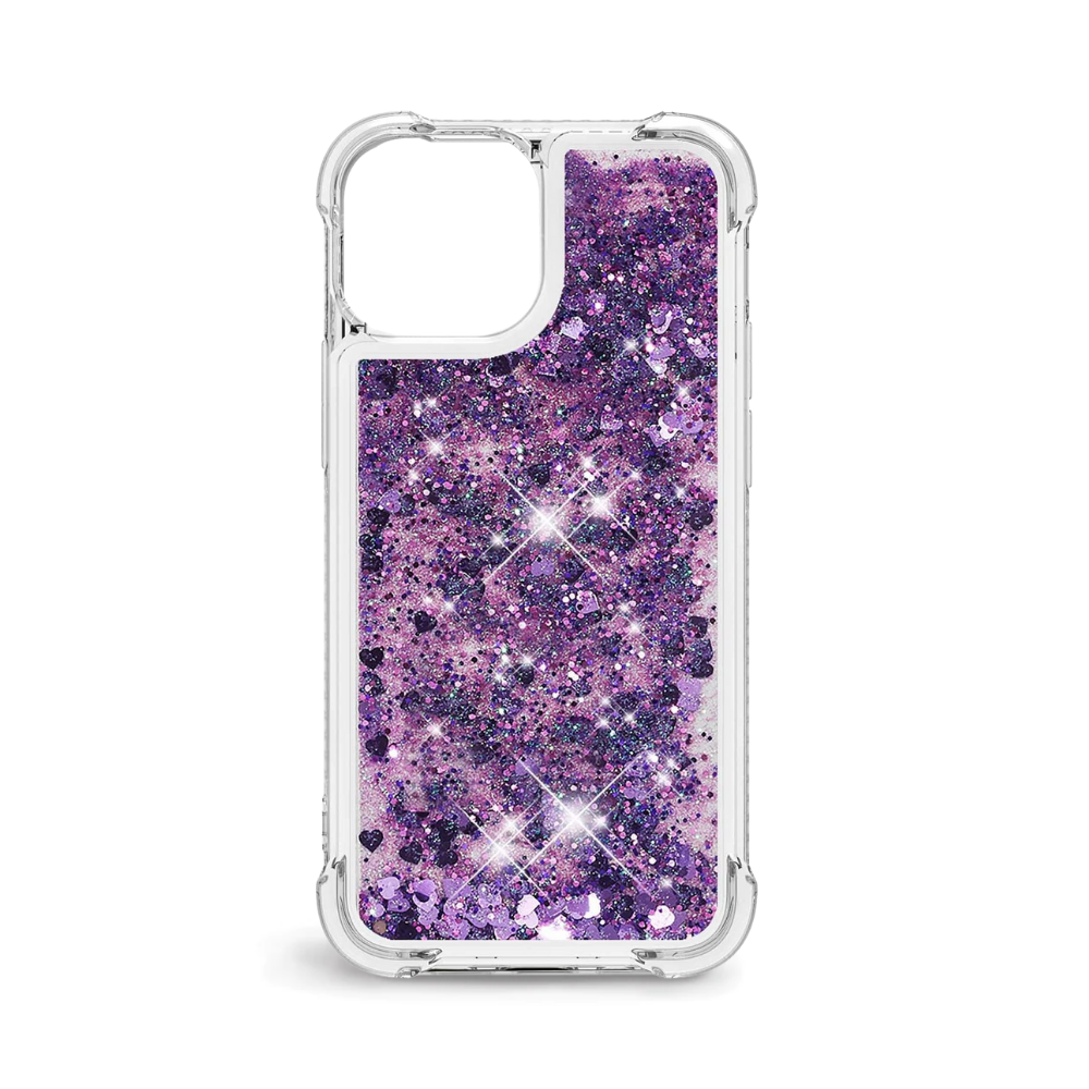 Venucases Purple iPhone  Case  Floating Liquid Quicksand Bling Sequin Glitter 3 in 1 Shockproof Hard PC Bumper Durable Full Body Protective Girls Women Cover-Clear - Venucases