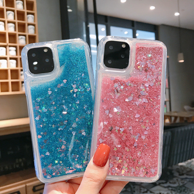 Venucases Pink iPhone  Case  Floating Liquid Quicksand Bling Sequin Glitter 3 in 1 Shockproof Hard PC Bumper Durable Full Body Protective Girls Women Cover-Clear - Venucases