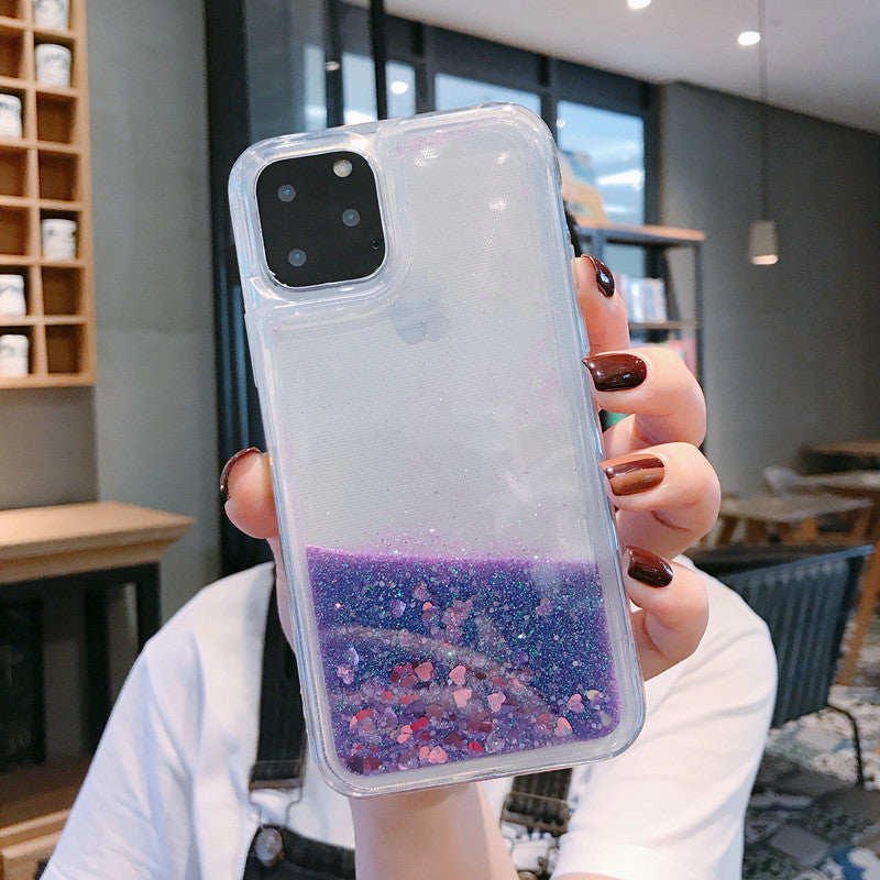 Venucases Purple iPhone  Case  Floating Liquid Quicksand Bling Sequin Glitter 3 in 1 Shockproof Hard PC Bumper Durable Full Body Protective Girls Women Cover-Clear - Venucases