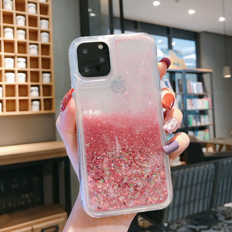 Venucases Pink iPhone  Case  Floating Liquid Quicksand Bling Sequin Glitter 3 in 1 Shockproof Hard PC Bumper Durable Full Body Protective Girls Women Cover-Clear - Venucases