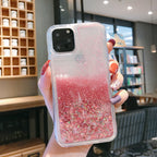 Venucases Pink iPhone  Case  Floating Liquid Quicksand Bling Sequin Glitter 3 in 1 Shockproof Hard PC Bumper Durable Full Body Protective Girls Women Cover-Clear - Venucases
