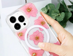 Venucases Compatible iPhone Flower Magnetic Case, Girls Floral Design Pressed Dried Real Flowers Slim Case Silicone TPU Rubber Romantic Cute Protective Clear Phone Case Women's Yellow - Venucases