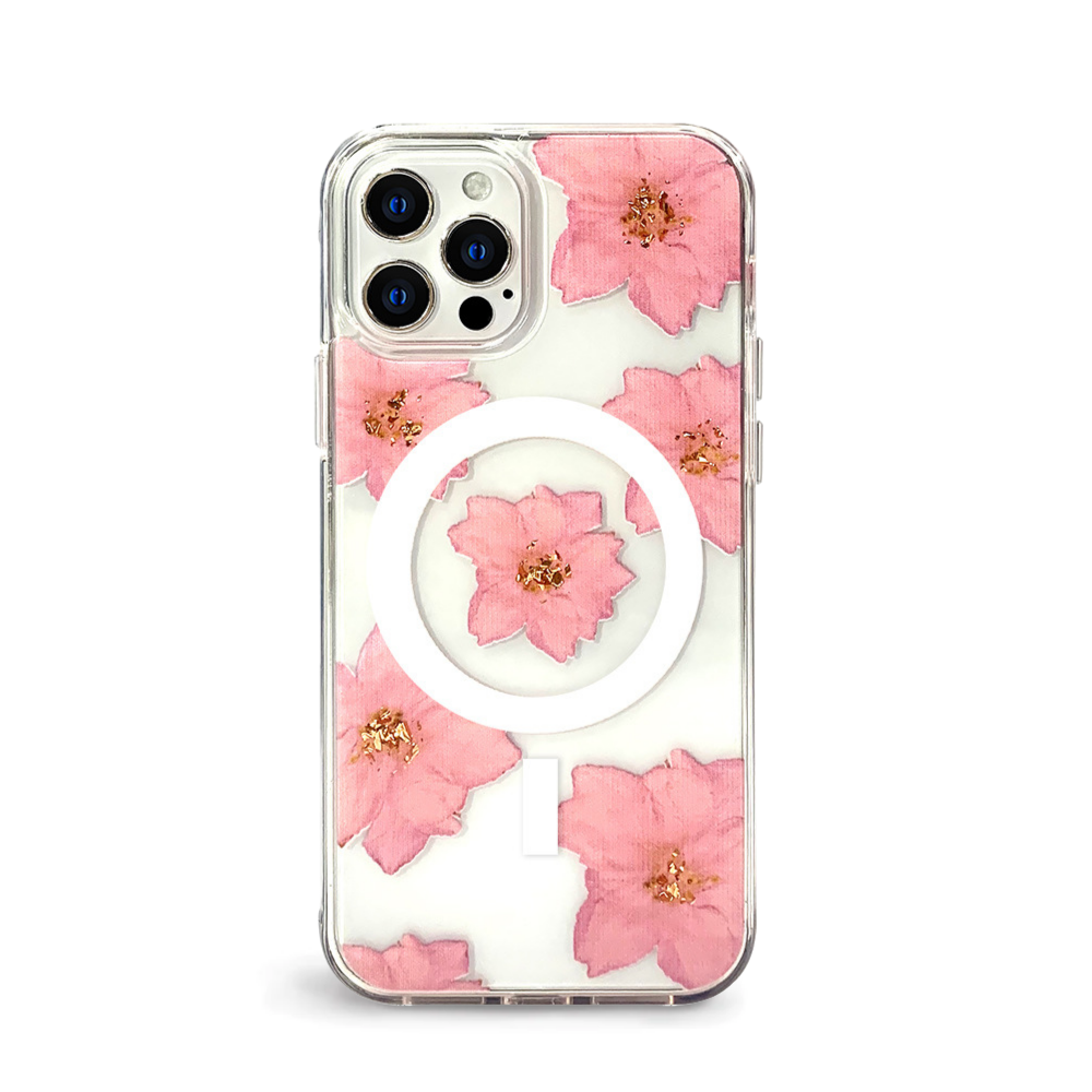 Venucases Compatible iPhone Flower Magnetic Case, Girls Floral Design Pressed Dried Real Flowers Slim Case Silicone TPU Rubber Romantic Cute Protective Clear Phone Case Women Red - Venucases