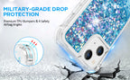 Venucases Blue iPhone  Case  Floating Liquid Quicksand Bling Sequin Glitter 3 in 1 Shockproof Hard PC Bumper Durable Full Body Protective Girls Women Cover-Clear - Venucases