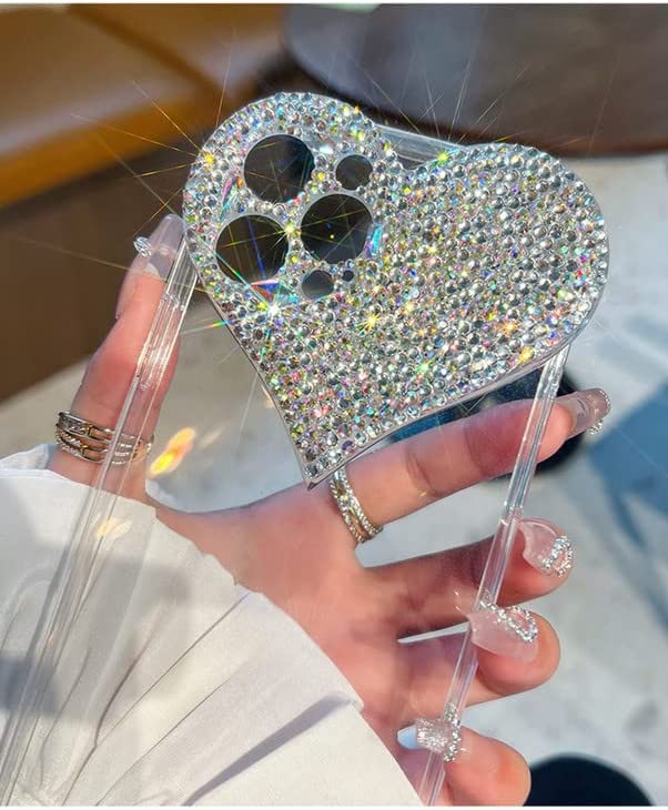Venucacses Clear Glitter Phone Case for iPhone, 3D Heart Design Phone Case with Girly Brilliant Diamond Rhinestone Sparkle Heart Slim Soft Shockproof Case for Women - Venucases