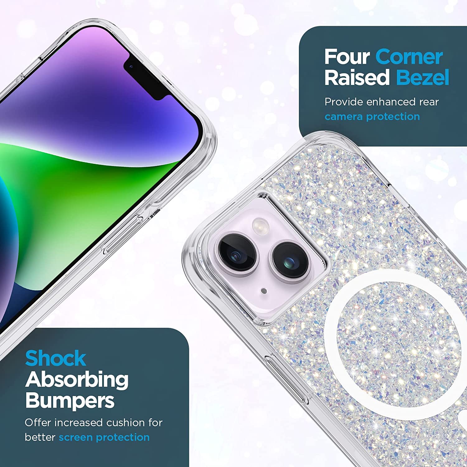 Venucases iPhone  Case -  [10FT Drop Protection] [Compatible with MagSafe] Magnetic Cover with Cute Bling Sparkle for iPhone , Shock Absorbent, Slim Fit - Venucases