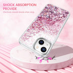 Venucases Pink iPhone  Case  Floating Liquid Quicksand Bling Sequin Glitter 3 in 1 Shockproof Hard PC Bumper Durable Full Body Protective Girls Women Cover-Clear - Venucases