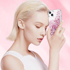 Venucases Pink iPhone  Case  Floating Liquid Quicksand Bling Sequin Glitter 3 in 1 Shockproof Hard PC Bumper Durable Full Body Protective Girls Women Cover-Clear - Venucases