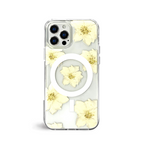 Venucases Compatible iPhone Flower Magnetic Case, Girls Floral Design Pressed Dried Real Flowers Slim Case Silicone TPU Rubber Romantic Cute Protective Clear Phone Case Women's Yellow - Venucases