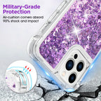 Venucases Purple iPhone  Case  Floating Liquid Quicksand Bling Sequin Glitter 3 in 1 Shockproof Hard PC Bumper Durable Full Body Protective Girls Women Cover-Clear - Venucases