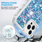 Venucases Blue iPhone  Case  Floating Liquid Quicksand Bling Sequin Glitter 3 in 1 Shockproof Hard PC Bumper Durable Full Body Protective Girls Women Cover-Clear - Venucases