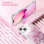 Venucases Pink iPhone  Case  Floating Liquid Quicksand Bling Sequin Glitter 3 in 1 Shockproof Hard PC Bumper Durable Full Body Protective Girls Women Cover-Clear - Venucases