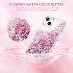 Venucases Pink iPhone  Case  Floating Liquid Quicksand Bling Sequin Glitter 3 in 1 Shockproof Hard PC Bumper Durable Full Body Protective Girls Women Cover-Clear - Venucases