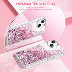 Venucases Pink iPhone  Case  Floating Liquid Quicksand Bling Sequin Glitter 3 in 1 Shockproof Hard PC Bumper Durable Full Body Protective Girls Women Cover-Clear - Venucases