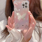Venucases Pink Butterfly Phone Case Compatible with iPhone Case, Cute Venucases Phone Case, Pink Gradient Mirror Butterfly Phone Cover for Women Girls - Venucases
