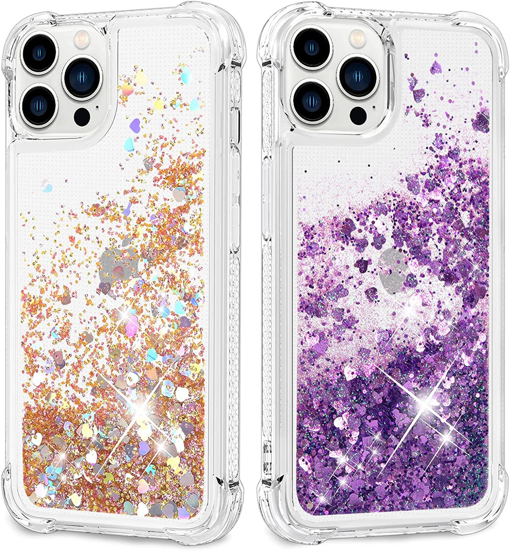 Venucases Purple iPhone  Case  Floating Liquid Quicksand Bling Sequin Glitter 3 in 1 Shockproof Hard PC Bumper Durable Full Body Protective Girls Women Cover-Clear - Venucases