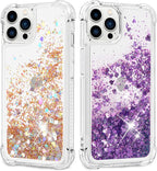 Venucases Purple iPhone  Case  Floating Liquid Quicksand Bling Sequin Glitter 3 in 1 Shockproof Hard PC Bumper Durable Full Body Protective Girls Women Cover-Clear - Venucases