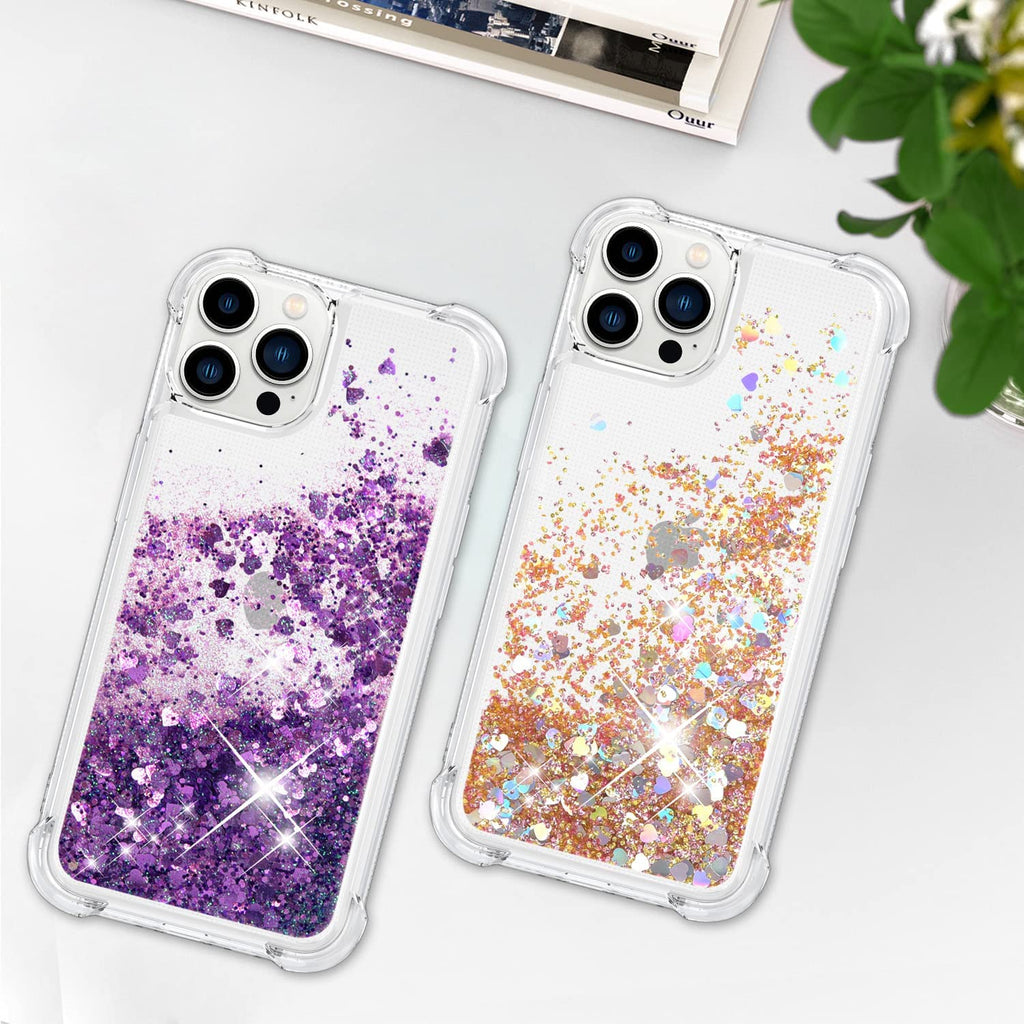 Venucases Purple iPhone  Case  Floating Liquid Quicksand Bling Sequin Glitter 3 in 1 Shockproof Hard PC Bumper Durable Full Body Protective Girls Women Cover-Clear - Venucases
