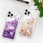 Venucases Purple iPhone  Case  Floating Liquid Quicksand Bling Sequin Glitter 3 in 1 Shockproof Hard PC Bumper Durable Full Body Protective Girls Women Cover-Clear - Venucases