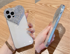 Venucacses Clear Glitter Phone Case for iPhone, 3D Heart Design Phone Case with Girly Brilliant Diamond Rhinestone Sparkle Heart Slim Soft Shockproof Case for Women - Venucases