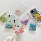 Venucases Pink iPhone  Case  Floating Liquid Quicksand Bling Sequin Glitter 3 in 1 Shockproof Hard PC Bumper Durable Full Body Protective Girls Women Cover-Clear - Venucases