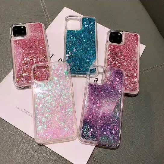 Venucases Pink iPhone  Case  Floating Liquid Quicksand Bling Sequin Glitter 3 in 1 Shockproof Hard PC Bumper Durable Full Body Protective Girls Women Cover-Clear - Venucases