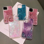 Venucases Pink iPhone  Case  Floating Liquid Quicksand Bling Sequin Glitter 3 in 1 Shockproof Hard PC Bumper Durable Full Body Protective Girls Women Cover-Clear - Venucases