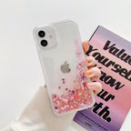 Venucases Pink iPhone  Case  Floating Liquid Quicksand Bling Sequin Glitter 3 in 1 Shockproof Hard PC Bumper Durable Full Body Protective Girls Women Cover-Clear - Venucases