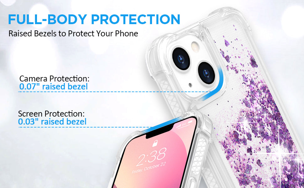 Venucases Purple iPhone  Case  Floating Liquid Quicksand Bling Sequin Glitter 3 in 1 Shockproof Hard PC Bumper Durable Full Body Protective Girls Women Cover-Clear - Venucases