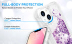 Venucases Purple iPhone  Case  Floating Liquid Quicksand Bling Sequin Glitter 3 in 1 Shockproof Hard PC Bumper Durable Full Body Protective Girls Women Cover-Clear - Venucases